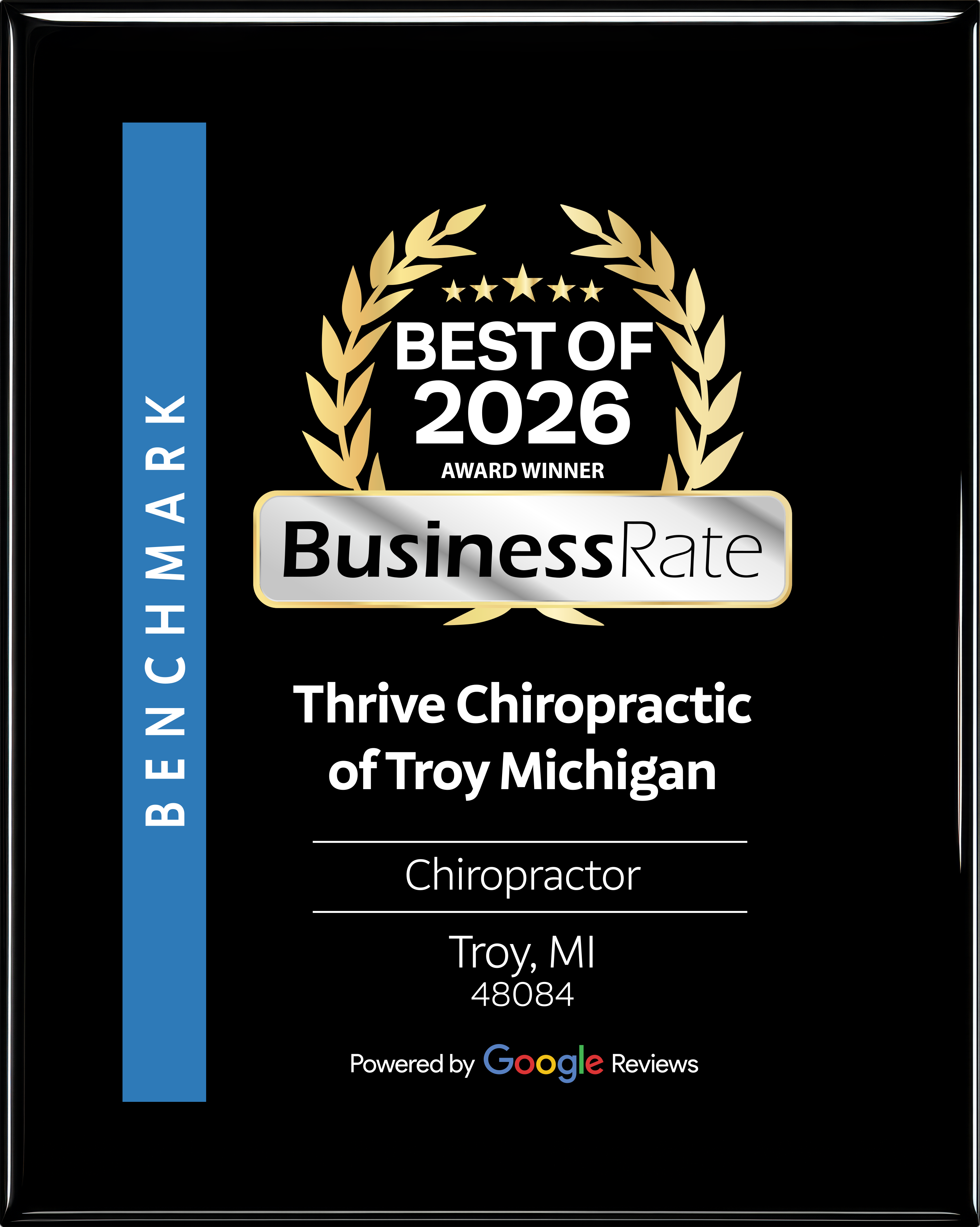 Benchmark Best of BusinessRate 2026 — Award Winner, Chiropractor, Thrive Chiropractic of Troy Michigan